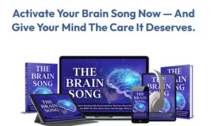 The Brain Song: Attachment details promoting "Activate Your Brain Song Now – And Give Your Mind The Care It Deserves," showing various digital products like books and devices with The Brain Song branding