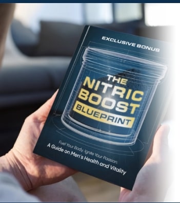 The Nitric Boost Blueprint guide, an exclusive bonus with Nitric Oxide Supplements for men's health and vitality.