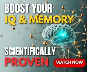 A visual representation of a brain with glowing neural connections, text reading "Boost Your IQ & Memory" and "Scientifically Proven," implying enhanced cognitive function from Neuro Energizer.