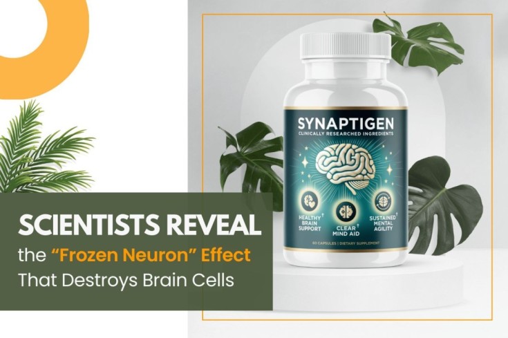 Synaptigen Review image revealing the 'Frozen Neuron' effect that destroys brain cells, linking the brain supplement to a solution for memory and cognitive decline.
