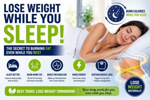 lose weight while sleeping image showing nighttime fat burning, improved metabolism, deep sleep support, and natural overnight weight loss benefits