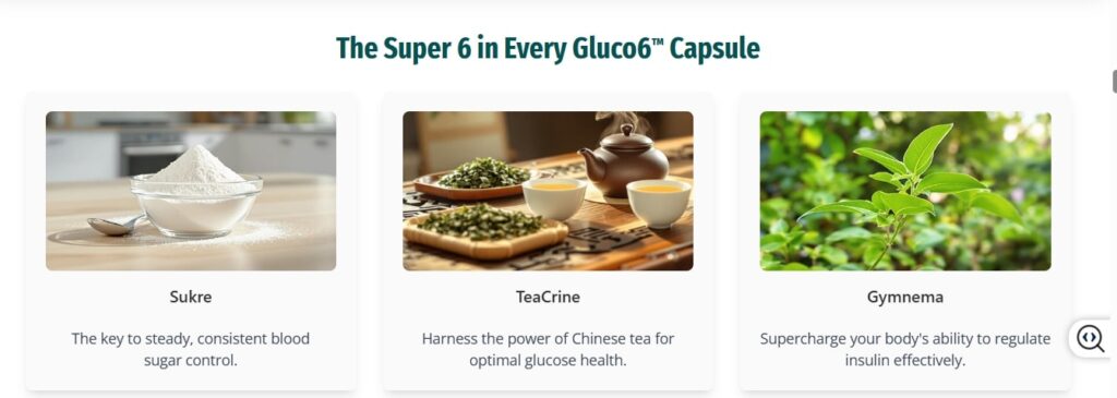 Key Gluco6 ingredients: Sukre, Padina, and Gymnema Sylvestre, natural herbs used to lower blood sugar naturally