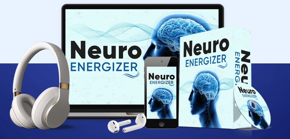 Neuro Energizer brainwave audio program with headphones and product packaging