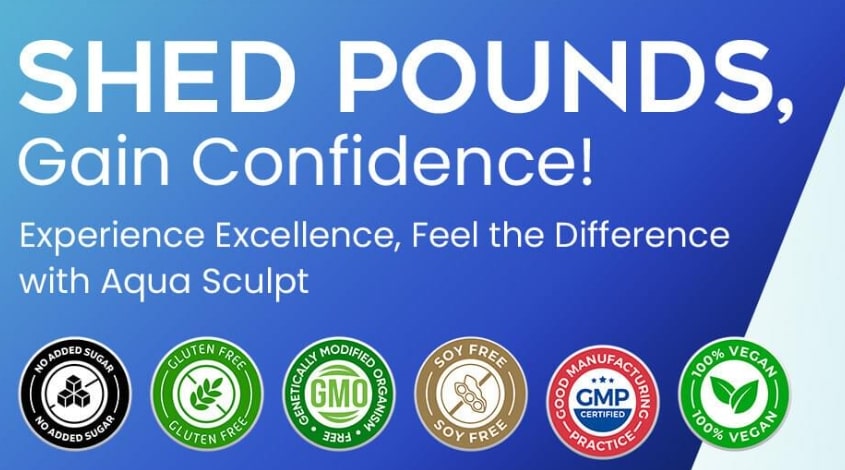 Call-to-action graphic with the slogan "Shed Pounds, Gain Confidence" for AquaSculpt, supporting a successful Balanced Diet for Weight Loss.