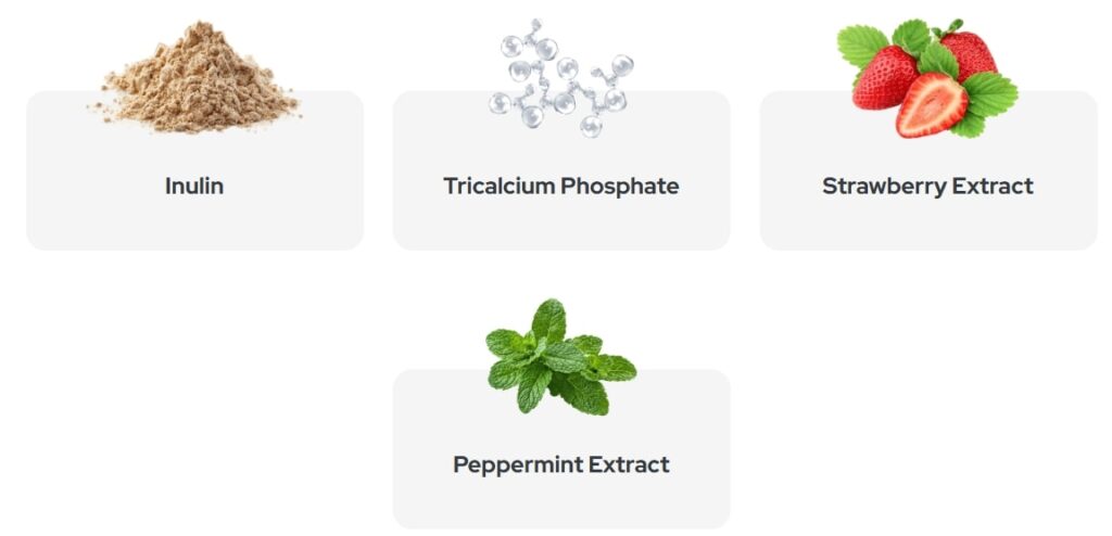 Synaptigen Review ingredients illustration showing Creatine Phosphate, Strawberry Extract, and Peppermint Extract, highlighting components for brain energy and focus.