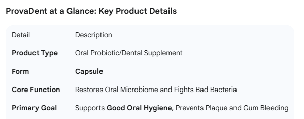 ProvaDent at a glance product details and oral probiotic benefits from Provadent Official Website