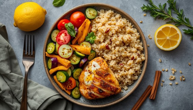 High-protein and vegetable meal to manage average blood sugar levels naturally.