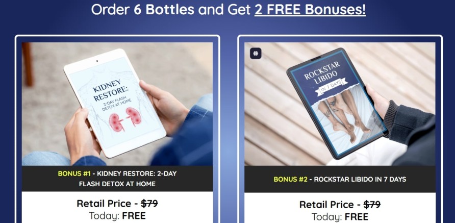 Image showing the two free digital bonus reports included with qualifying Prostadine packages, designed to enhance prostate health results.