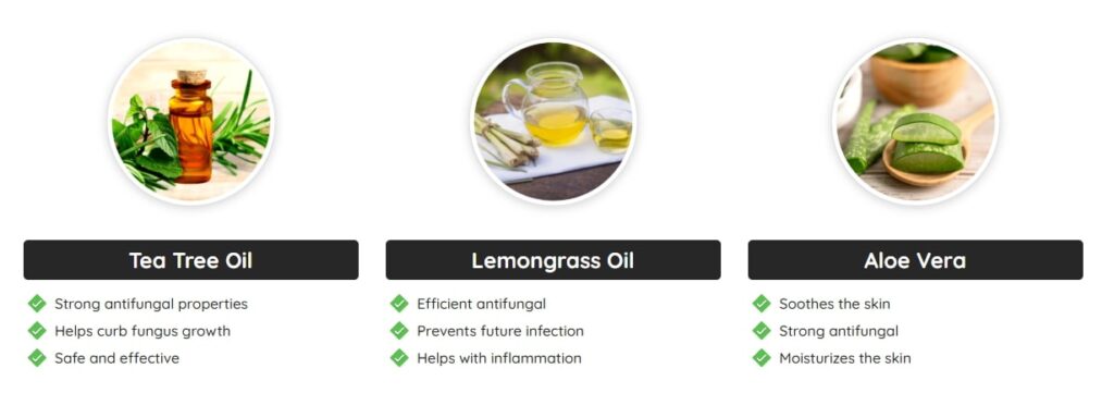 Kerassentials Review image detailing the Kerassentials ingredients list which uses a natural formula for healthy nails and skin.