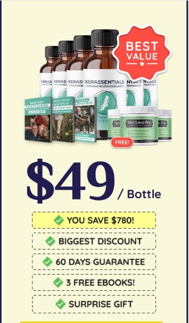 Kerassentials Review image detailing the current Kerassentials price packages and bulk discount available on the official website.