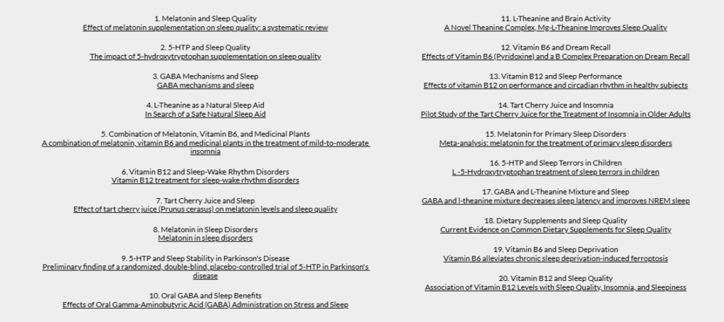 Scientific references and clinical studies for yu sleep supplement regarding melatonin GABA and sleep quality