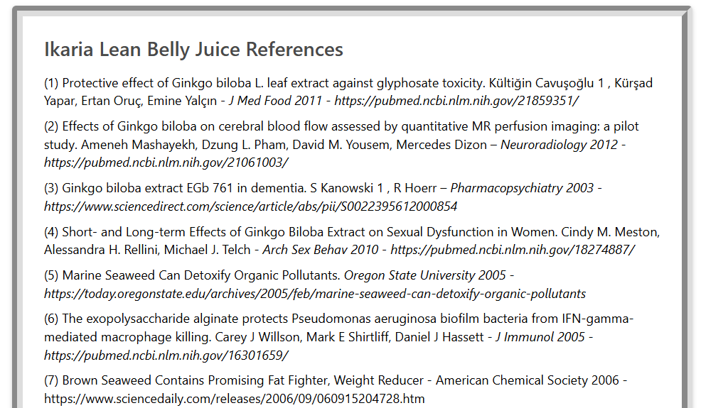 Scientific references and clinical studies  for Ikaria Lean Belly Juice review 