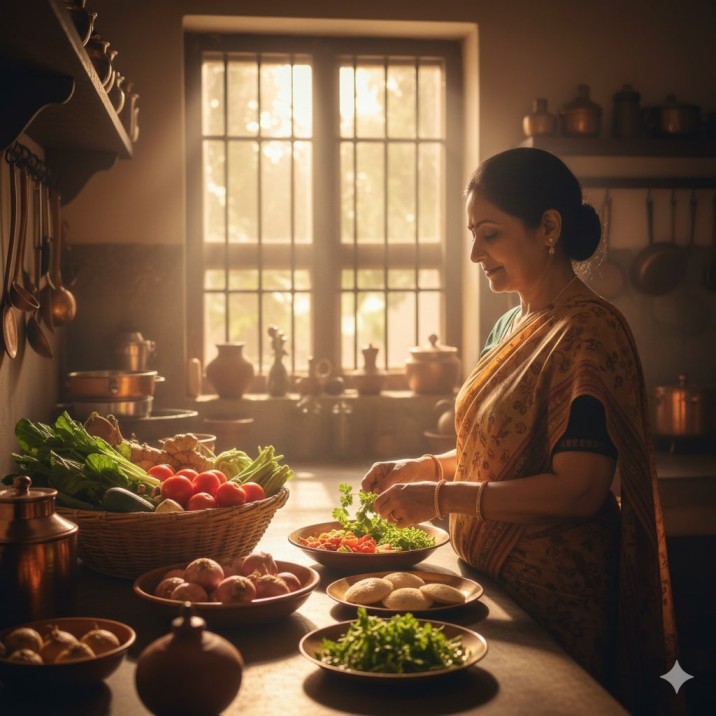 A detailed guide on how Indian lifestyle affects weight loss featuring a healthy Indian thali, yoga, and walking habits.