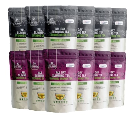 An honest all day slimming tea review showing the complete morning and evening tea system for 24/7 weight loss support