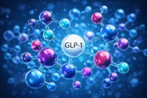 What Is GLP-1 – 3D molecular structure illustration showing GLP-1 hormone concept in the human body