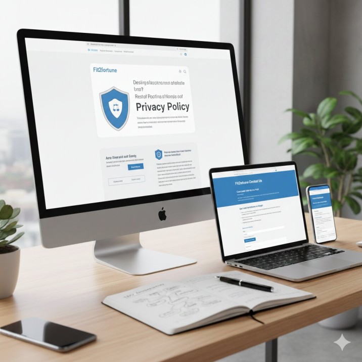 Fit2fortune Privacy Policy page displayed on multiple screens for data protection awareness