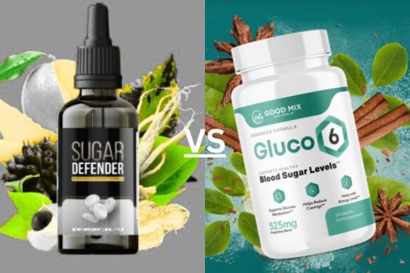 Gluco6 vs Sugar Defender comparison showing blood sugar support formula for healthy fat-burning metabolism and fixing mid-day energy crashes