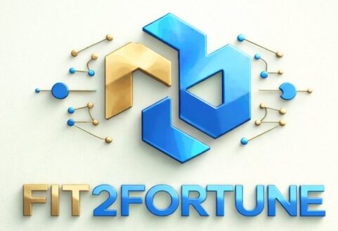 Fit2Fortune official logo with a modern 3D icon on a professional light beige background