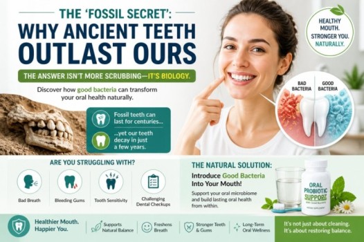 ProDentim Review image showing ancient teeth comparison, oral probiotics, and good bacteria support for healthier gums, fresh breath, and strong teeth
