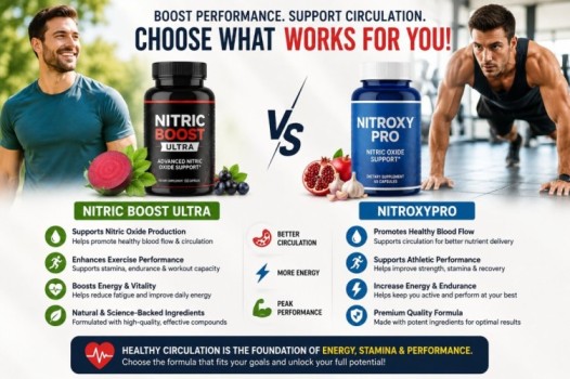 Nitric Boost Ultra vs EndoPeak comparison image showing nitric oxide support, improved blood circulation, energy boost, stamina, and workout performance enhancement