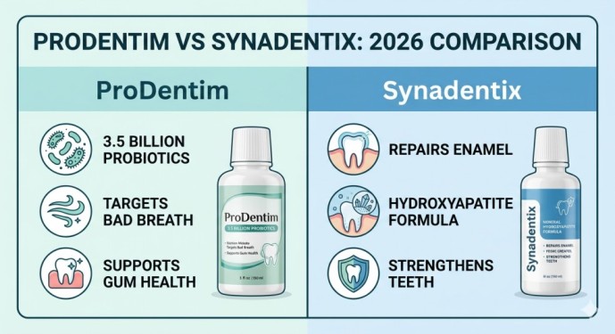 ProDentim vs Synadentix Reviews 2026 side-by-side comparison infographic