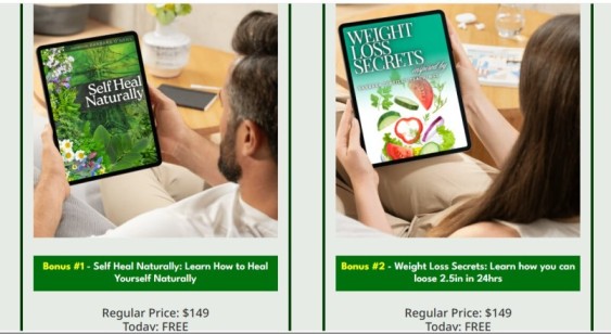 A couple exploring the exclusive bonus e-books from Moringa Magic, featuring guides on natural healing and weight loss that complement essential Moringa Nutrition Facts for a healthier lifestyle.
