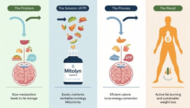 4-panel infographic comparison of Mitolyn vs CitrusBurn showing how metabolism works and how metabolism increases to support active fat burning and weight loss.