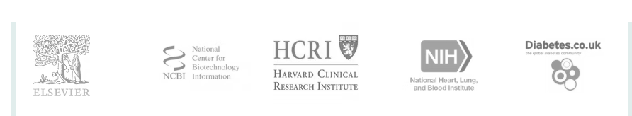 A scientific proof banner from the Gluco6 vs CelluCare Review 2026, featuring credible institution logos including ELSEVIER, National Center for Biotechnology Information (NCBI), Harvard Clinical Research Institute (HCRI), National Heart, Lung, and Blood Institute (NIH), and Diabetes.co.uk.