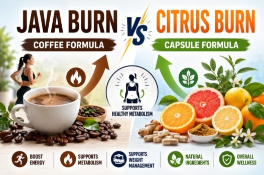 Java Burn vs Citrus Burn 2026 comparison infographic showing a coffee formula versus a capsule formula for healthy weight management and metabolism support.