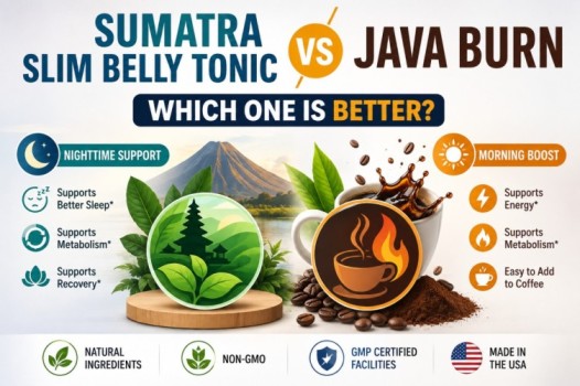 Sumatra Slim Belly Tonic vs Java Burn comparison showing nighttime wellness support versus morning coffee metabolism support, including key features and benefits for 2026.