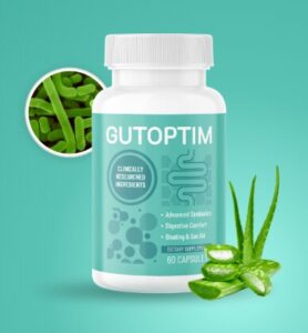 A high-quality image of the GutOptim bottle for our GutOptim Review, showing the premium supplement used for balancing the gut health microbiome.