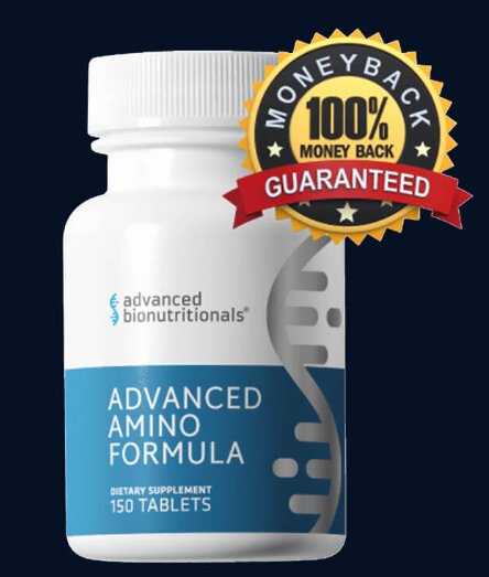 Bottle of Advanced Amino Formula dietary supplement, an effective choice among amino acid supplements for muscle support and recovery.