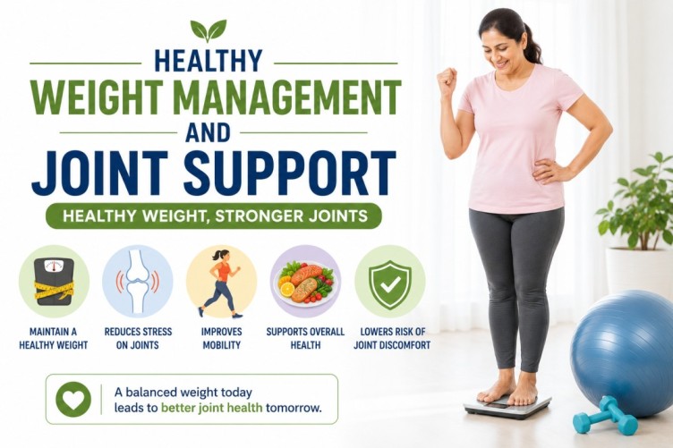 Joint Health image showing healthy weight management, balanced lifestyle habits, and daily movement that may support stronger joints, mobility, and overall joint comfort.