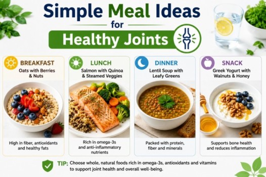 Best foods for healthy joints image showing healthy meal ideas with vegetables, salmon, berries, nuts, whole grains, and balanced foods that may support mobility, flexibility, and overall joint wellness naturally.