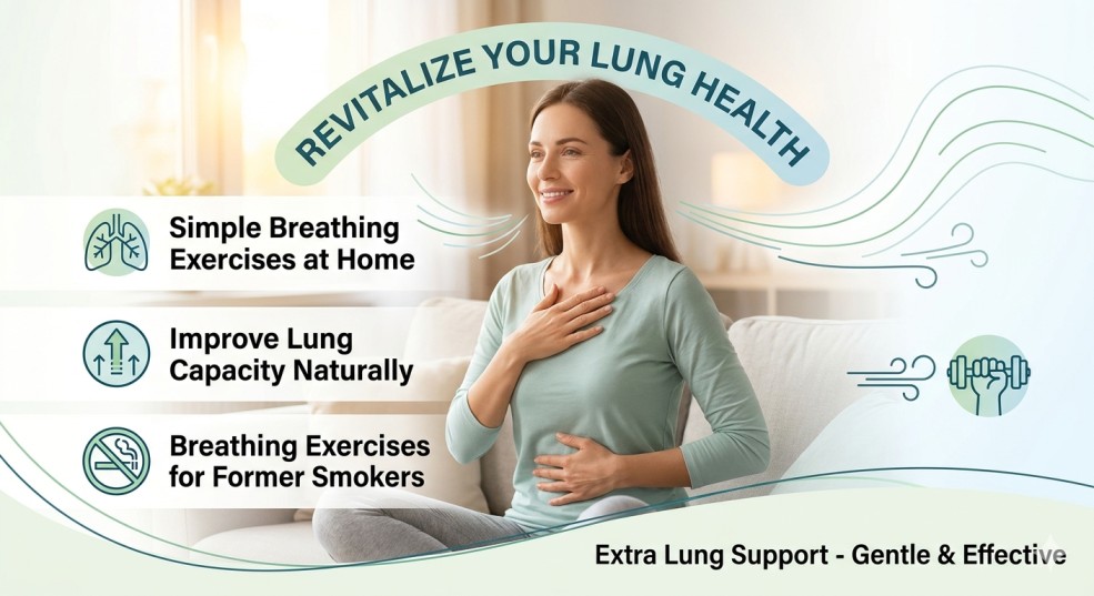 A person practicing breathing exercises for lung health at home to naturally improve lung capacity and support respiratory wellness.