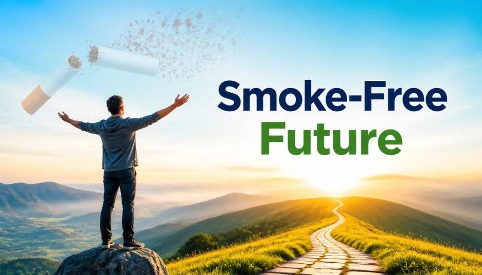 Young man standing confidently at sunrise on a hilltop, symbolizing Lung Recovery After Quitting Smoking, a smoke-free future, positive lifestyle changes, and long-term wellness.