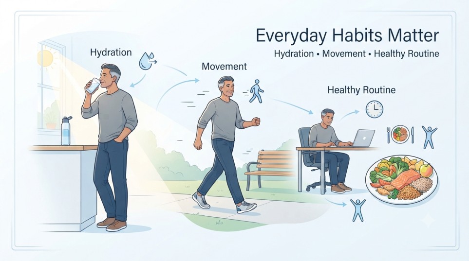 Prostatitis symptom management with hydration, physical activity, and healthy daily habits