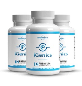Three bottles of ScienceGenics iGenics Vision Support Supplement with 60 capsules each.