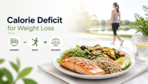 Calorie deficit guide for healthy weight loss with balanced nutrition and active lifestyle