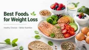 Best foods for weight loss including vegetables, fruits, whole grains, protein, and healthy fats