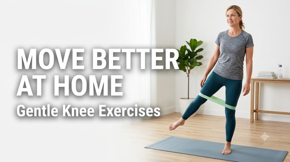 Woman doing knee pain exercises at home to support knee strength and mobility